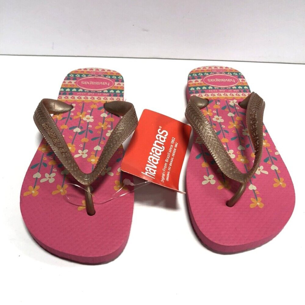 Havaianas Kids' Pink/Gold Flip Flop Sandals, Girl’s Size 2M